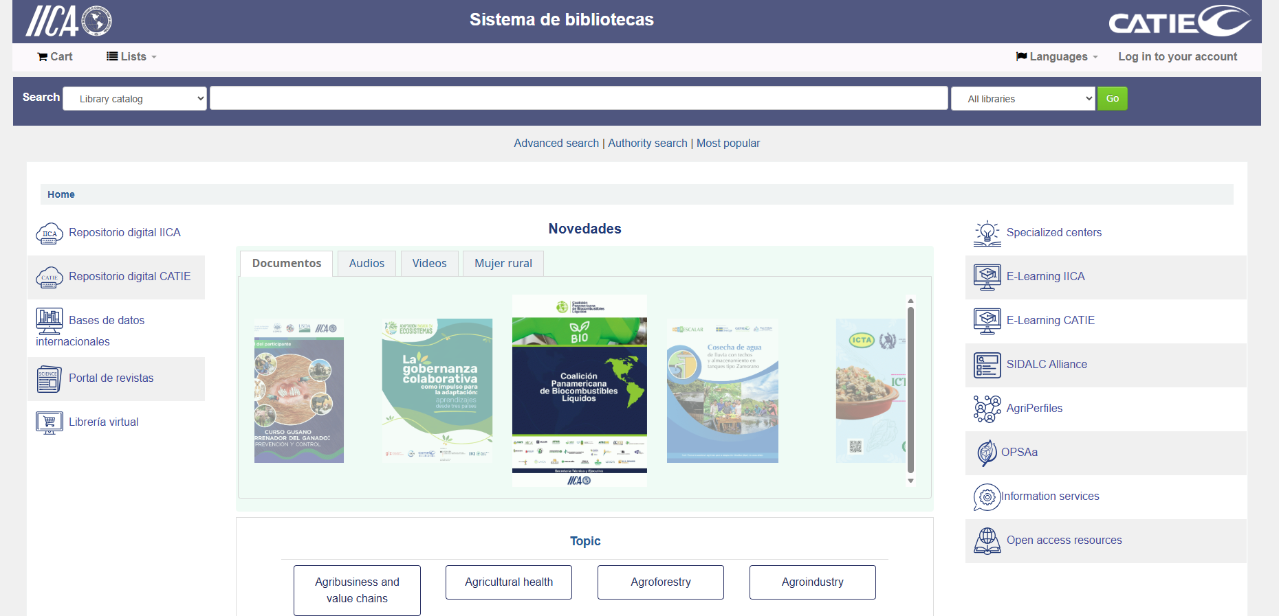 Plataforma del Sistema integrado para la gestión de bibliotecas del IICA